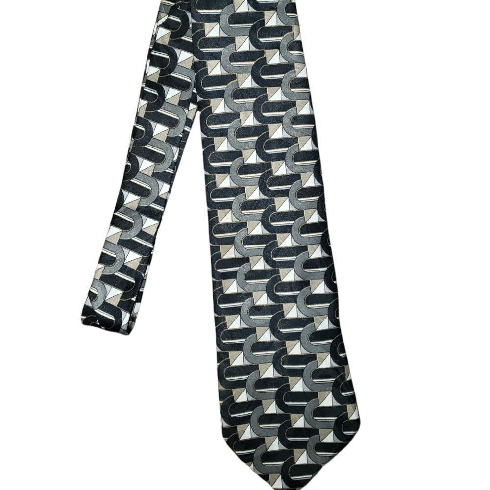 Mens Black and Gray Abstract Tie